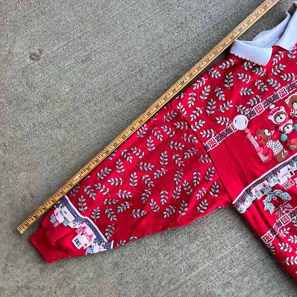 VTG 80s Spumoni Christmas Caroling Teddy Bear Puff Print Sweatshirt Collar M - Picture 4 of 9